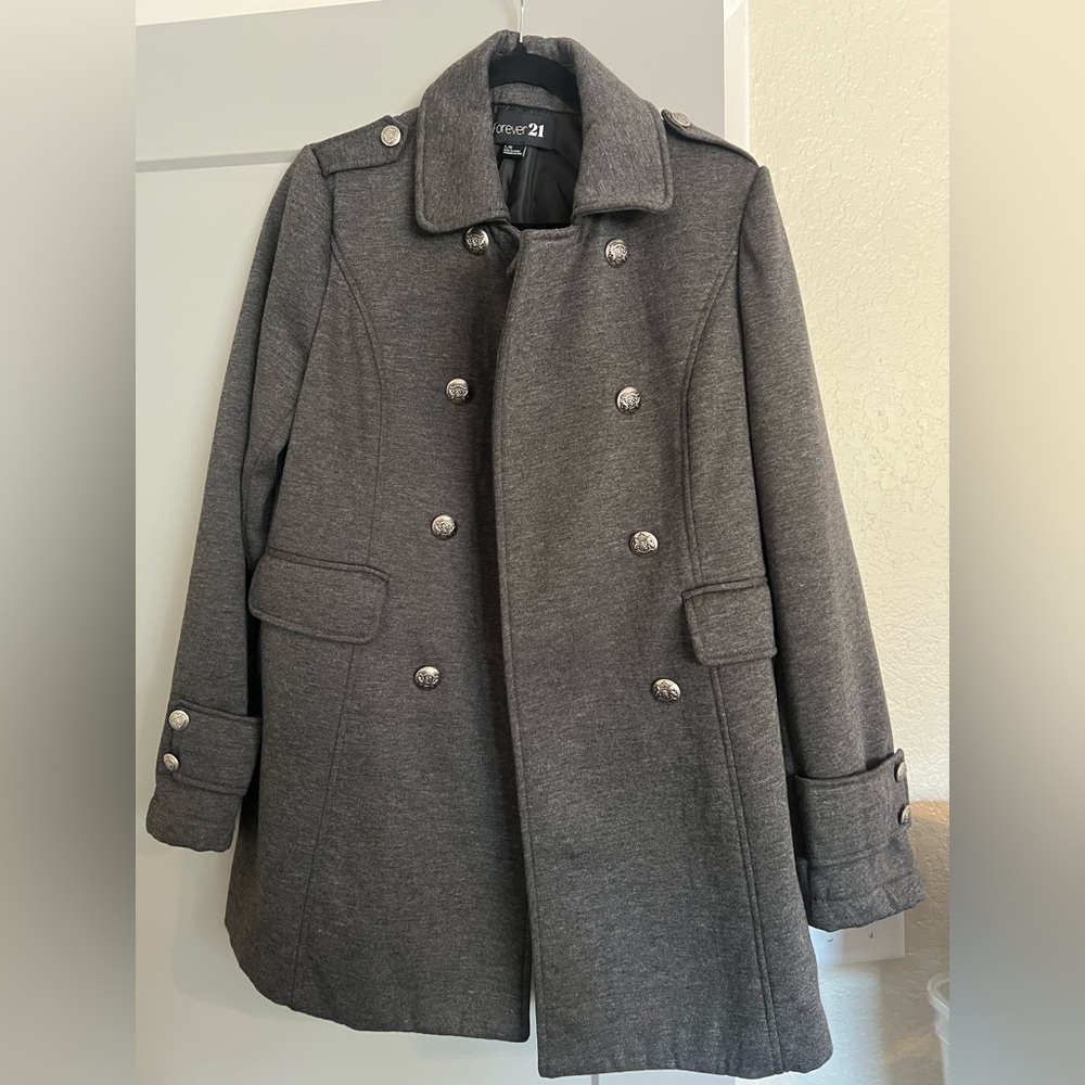 Forever 21 Charcoal Double-Breasted Coat